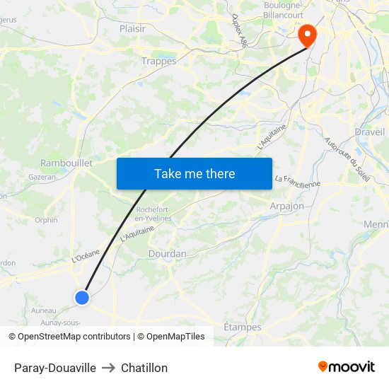 Paray-Douaville to Chatillon map