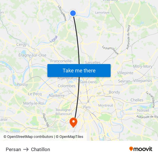 Persan to Chatillon map