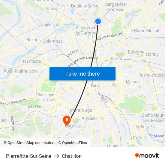 Pierrefitte-Sur-Seine to Chatillon map