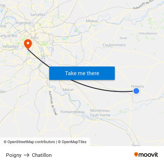 Poigny to Chatillon map