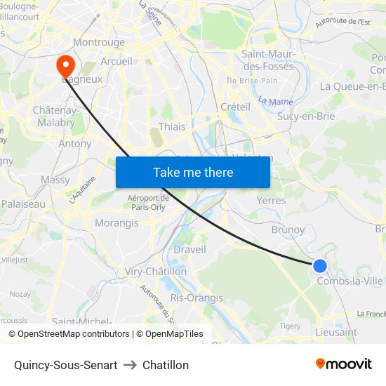 Quincy-Sous-Senart to Chatillon map