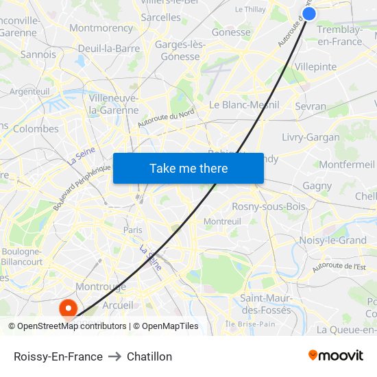 Roissy-En-France to Chatillon map