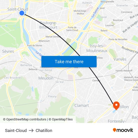 Saint-Cloud to Chatillon map