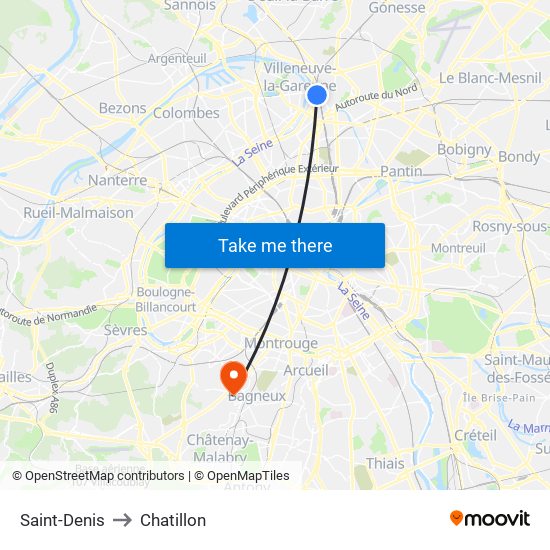 Saint-Denis to Chatillon map