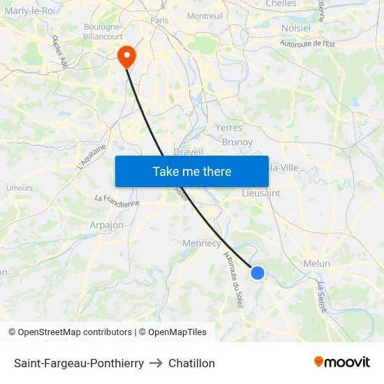 Saint-Fargeau-Ponthierry to Chatillon map