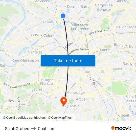 Saint-Gratien to Chatillon map
