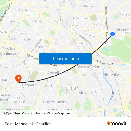 Saint-Mande to Chatillon map