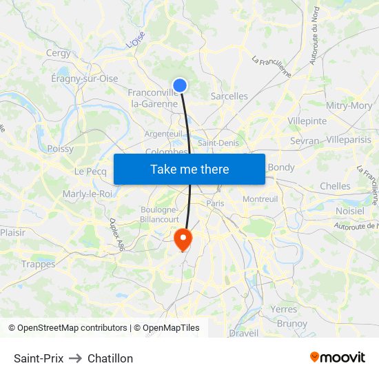 Saint-Prix to Chatillon map
