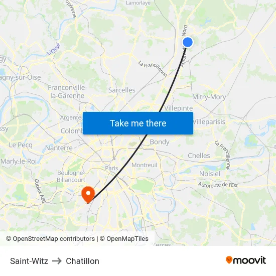 Saint-Witz to Chatillon map