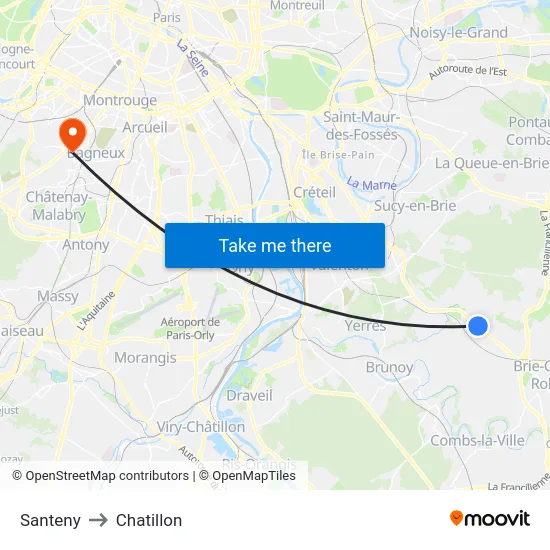 Santeny to Chatillon map