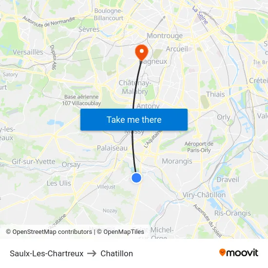 Saulx-Les-Chartreux to Chatillon map