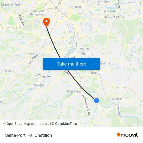 Seine-Port to Chatillon map