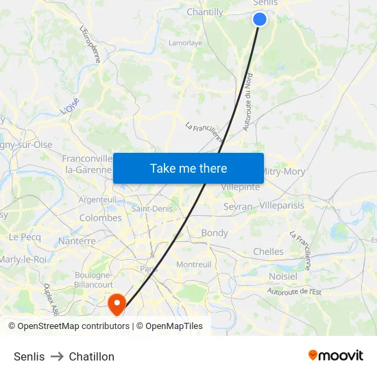 Senlis to Chatillon map