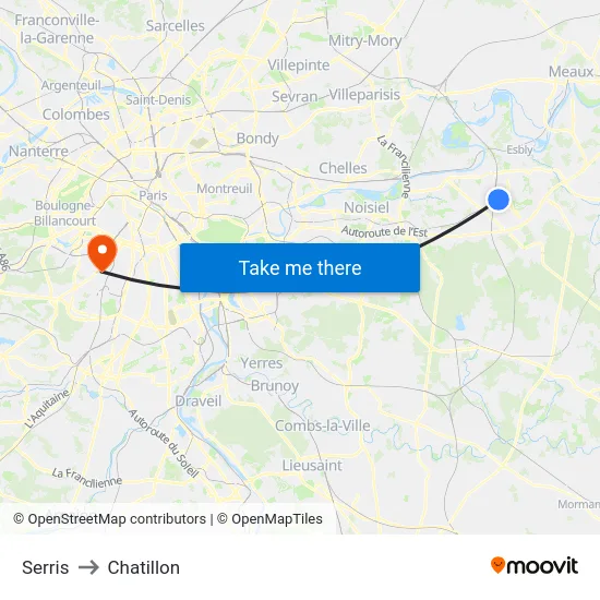 Serris to Chatillon map