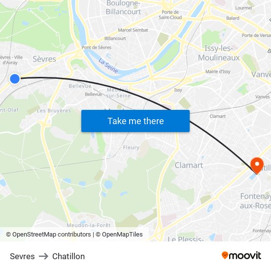 Sevres to Chatillon map