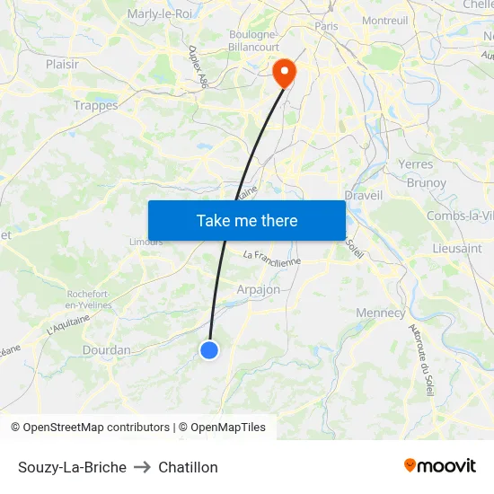 Souzy-La-Briche to Chatillon map