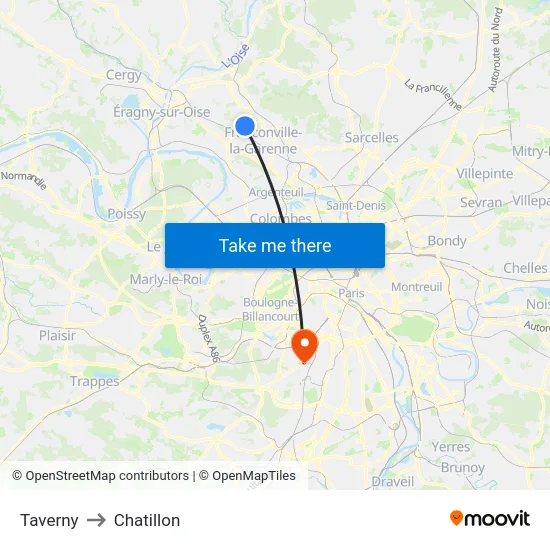 Taverny to Chatillon map