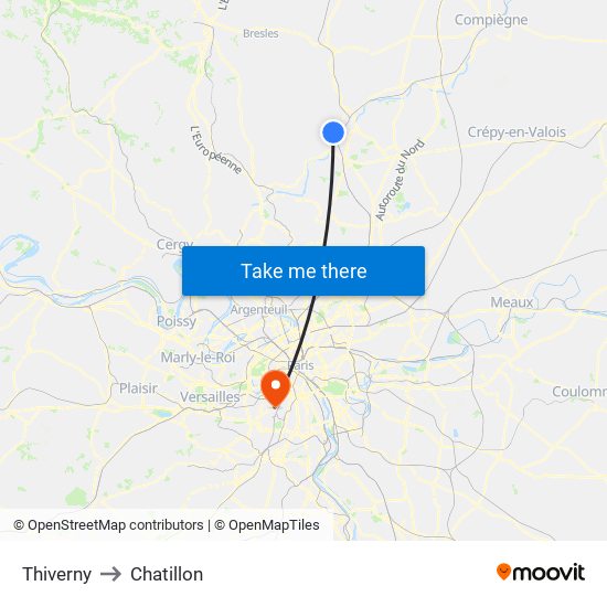 Thiverny to Chatillon map