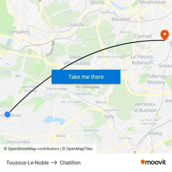 Toussus-Le-Noble to Chatillon map