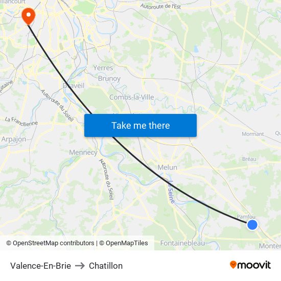 Valence-En-Brie to Chatillon map