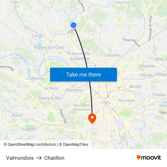 Valmondois to Chatillon map