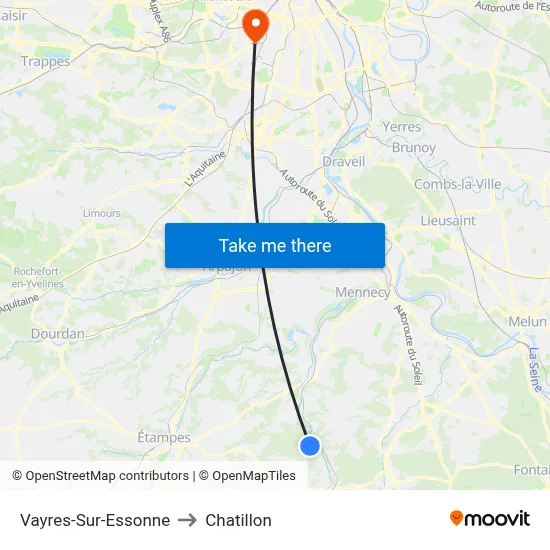 Vayres-Sur-Essonne to Chatillon map