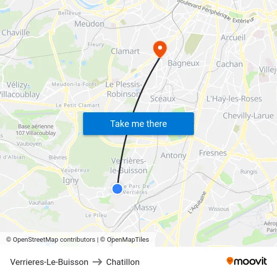 Verrieres-Le-Buisson to Chatillon map