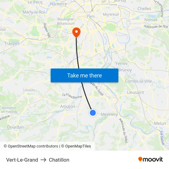Vert-Le-Grand to Chatillon map