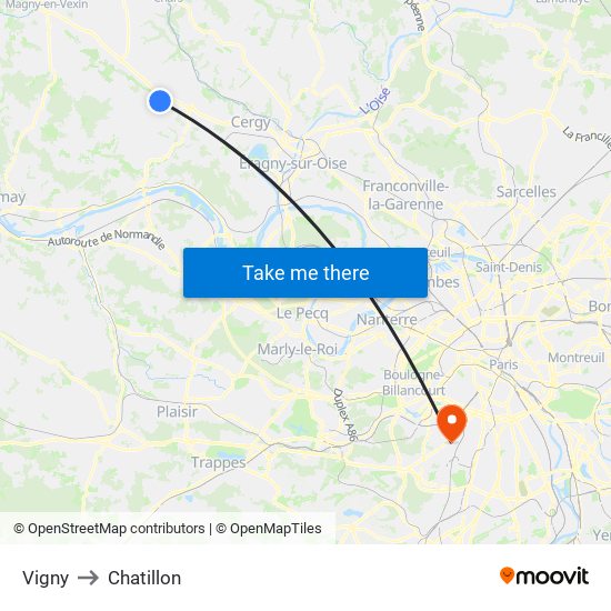 Vigny to Chatillon map