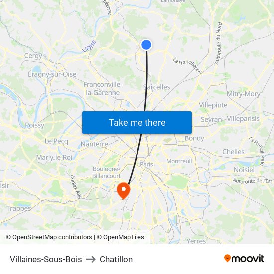 Villaines-Sous-Bois to Chatillon map