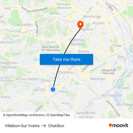 Villebon-Sur-Yvette to Chatillon map
