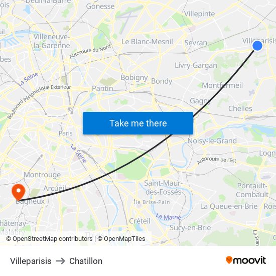 Villeparisis to Chatillon map