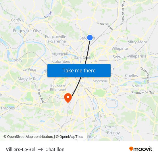 Villiers-Le-Bel to Chatillon map
