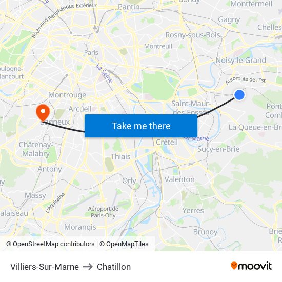 Villiers-Sur-Marne to Chatillon map