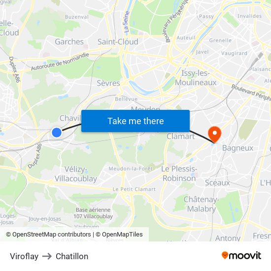Viroflay to Chatillon map