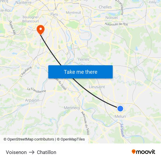 Voisenon to Chatillon map