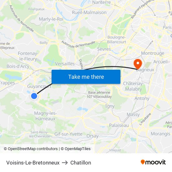 Voisins-Le-Bretonneux to Chatillon map