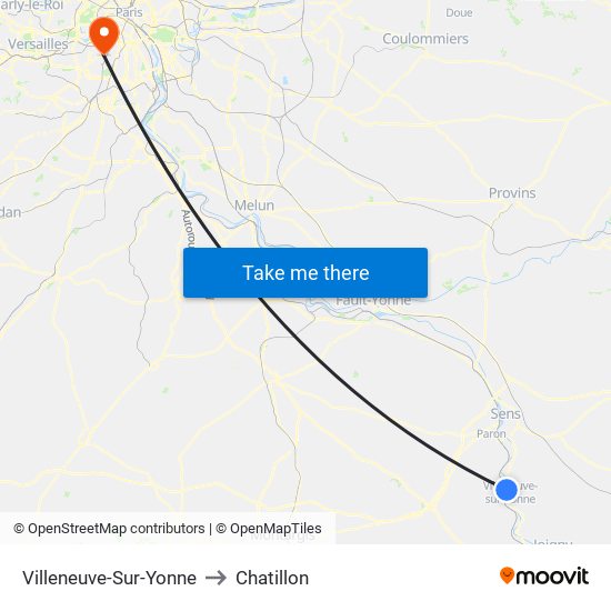 Villeneuve-Sur-Yonne to Chatillon map