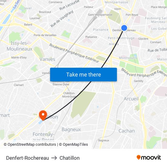 Denfert-Rochereau to Chatillon map
