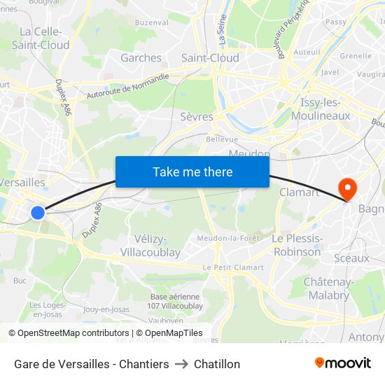 Gare de Versailles - Chantiers to Chatillon map