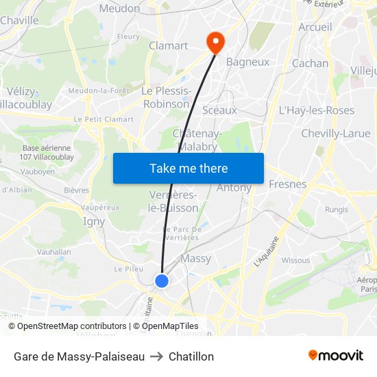 Gare de Massy-Palaiseau to Chatillon map