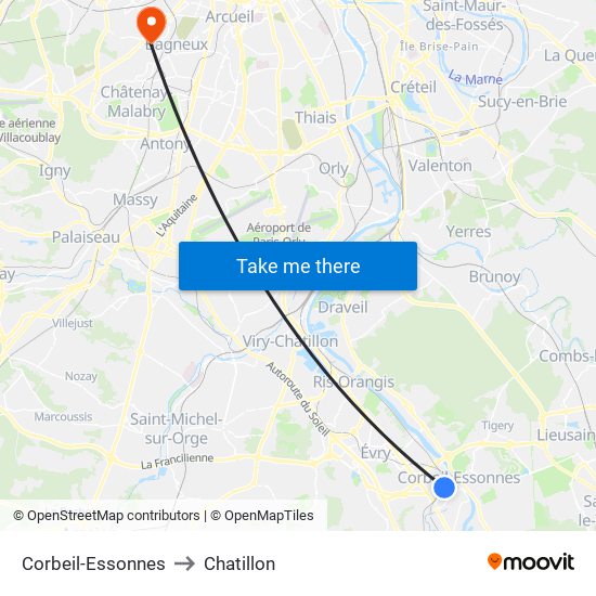 Corbeil-Essonnes to Chatillon map
