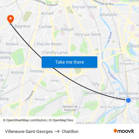 Villeneuve-Saint-Georges to Chatillon map