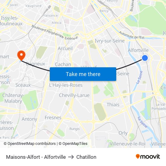 Maisons-Alfort - Alfortville to Chatillon map