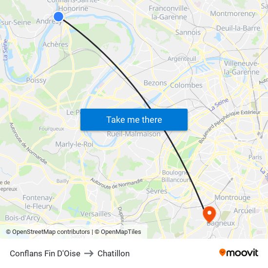 Conflans Fin D'Oise to Chatillon map