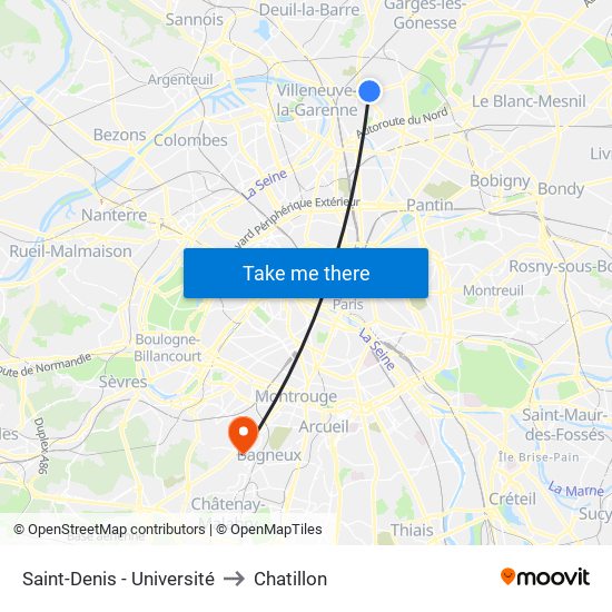Saint-Denis - Université to Chatillon map