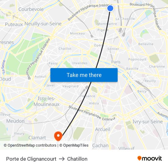 Porte de Clignancourt to Chatillon map