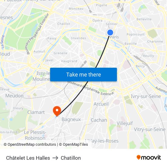 Châtelet Les Halles to Chatillon map