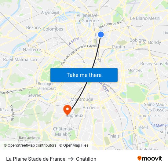 La Plaine Stade de France to Chatillon map