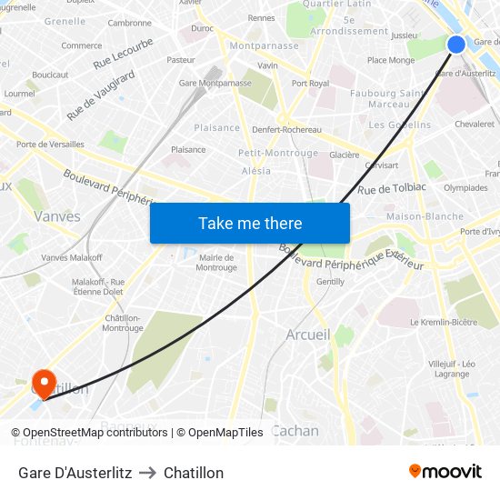 Gare D'Austerlitz to Chatillon map